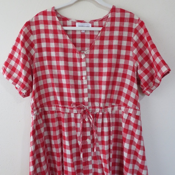 Tradlands Nell Midi Dress Red White Fig Toast Gingham Size Large L Like New - Picture 3 of 8